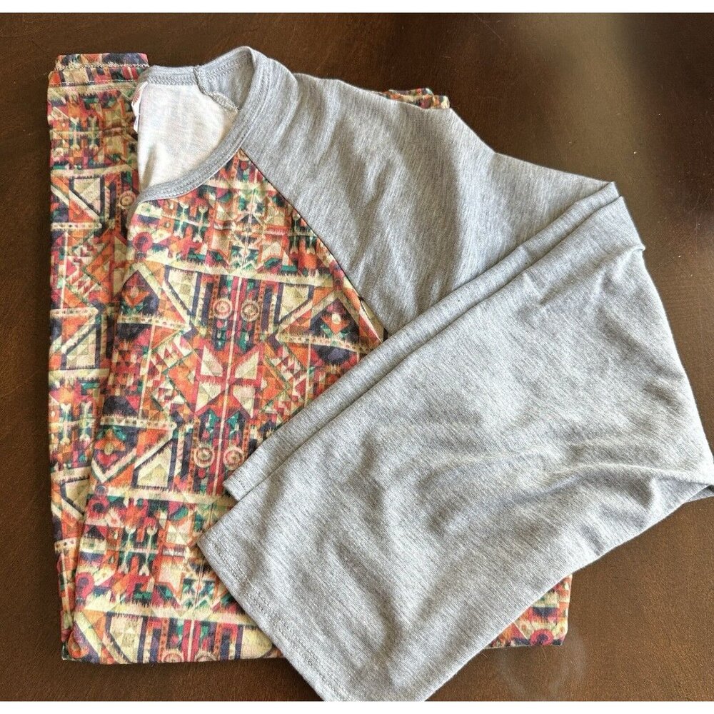 NWOT LulaRoe Orange Pink Patterned Gray‎ Sleeves Plus Size Randy Shirt, Size 2XL